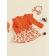 thumbnail image 3 of Suealasg Baby Girls Thanksgiving Outfit 3 6 9 12 18 Months Infant Girls Long Sleeve Turkey Pumpkin Print Romper Dress + Headband Set 2Pcs Newborn Girl Fall Clothing, 3 of 7