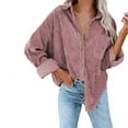 thumbnail image 1 of PENGXIANG Chemise à Manches Longues en Velours Côtelé pour Femmes avec Boutons et Col Rabattu, 1 of 4