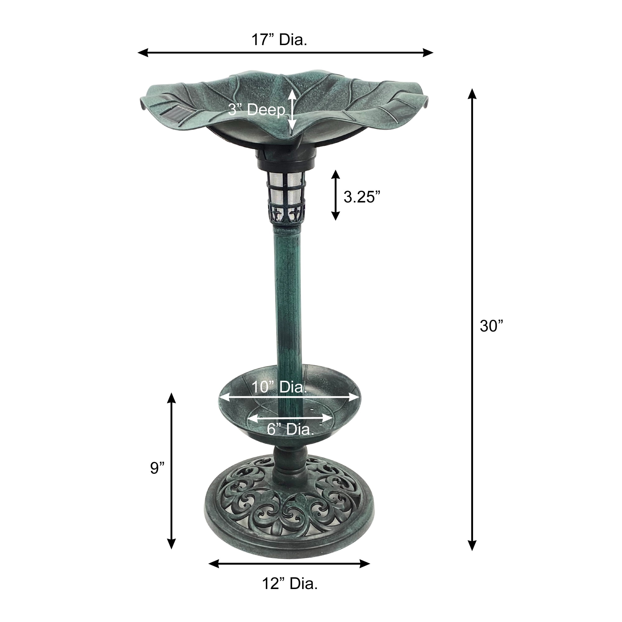 Westcharm 30 Inch Solar Lighted Bird Bath for Yard and Garden with Planter Bowl - Verdigris Green