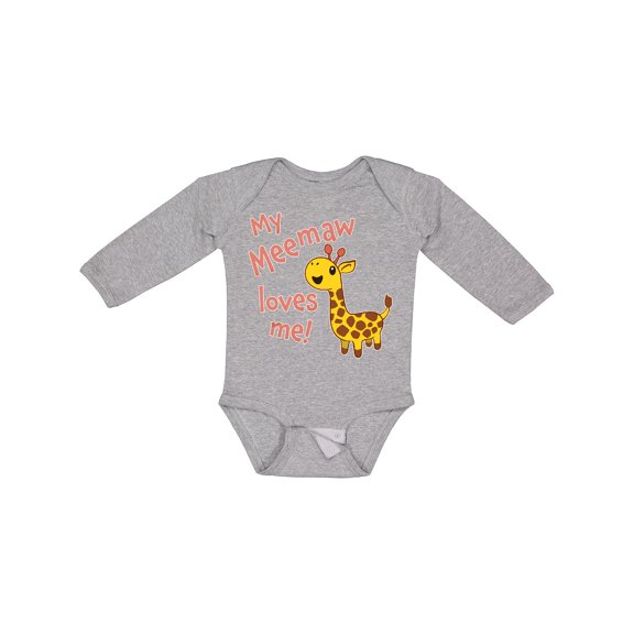 Inktastic My Meemaw Loves Me- Cute Giraffe Boys or Girls Long Sleeve Baby Bodysuit
