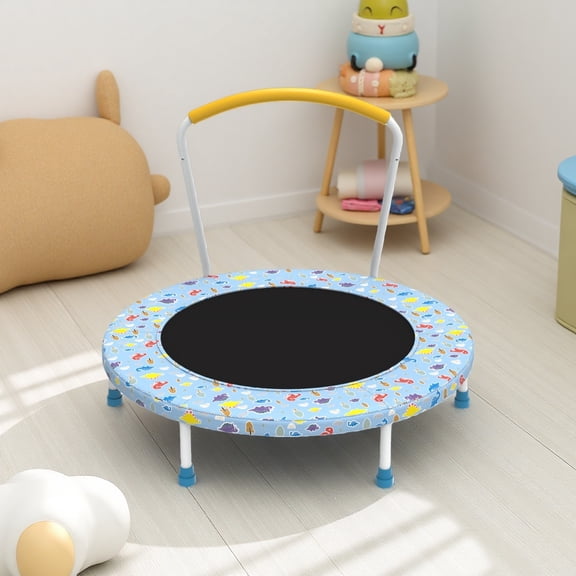 36 Inch Kids Trampoline with Safety Handle for Ages 3-6, Indoor Outdoor Jumper with 6 Legs for Stability, 150 lb Capacity Blue Mini Trampoline for Toddlers