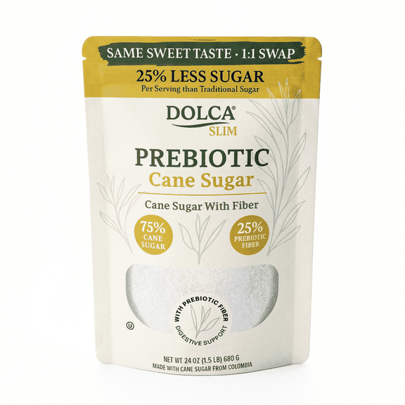 Prebiotic Cane Sugar – Dolca Slim with Inulin Fiber – 25% Less Sugar, Same Taste and Texture - Sweetness for Coffee, Tea & Baking – Bakes, Browns & Measures 1:1 – No Artificial Sweeteners