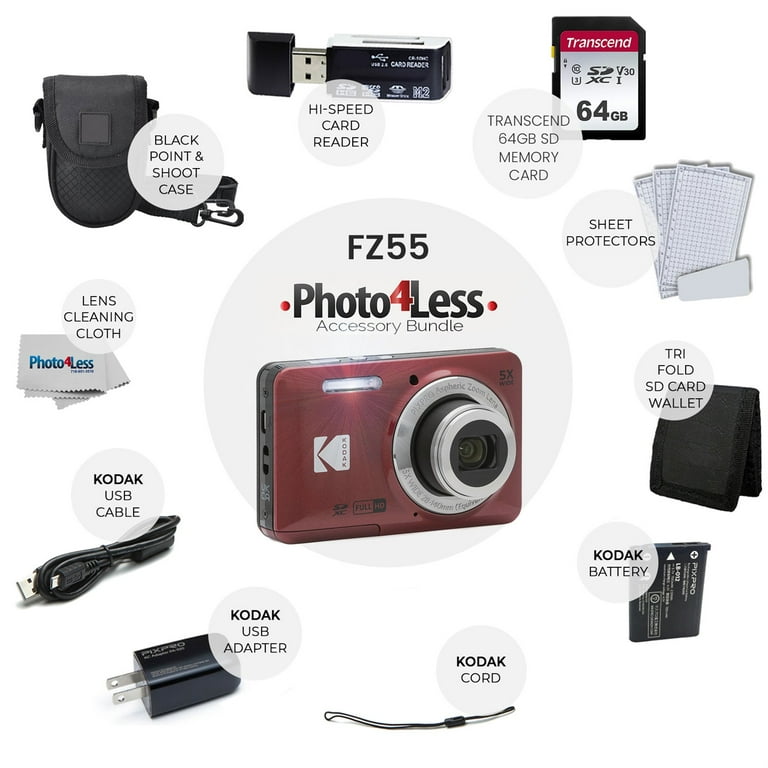 Kodak PIXPRO Friendly Zoom FZ53-RD 16MP Digital Camera with 5X Optical Zoom  and 2.7 LCD Screen (Red)