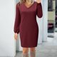 thumbnail image 2 of Vestido de verano para mujer, playa, mujer, manga larga, cuello en V, cintura informal, vestido de camiseta. Fridja NMB3722, 2 of 5
