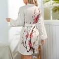 thumbnail image 6 of Japanese Cherry Tree Night Robe Long Sleeve V Neck Robe With Belt Women's Sleepwear Dresses, 6 of 9