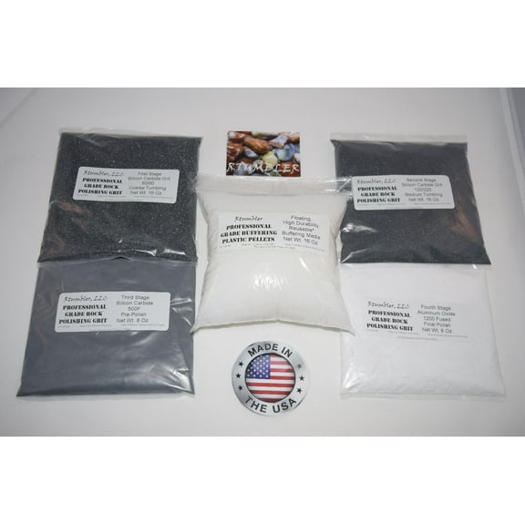 RTumbler Brand Rock Tumbler Grit for 15 pound Tumbler with 1 Pound Plastic Buffering Pellets