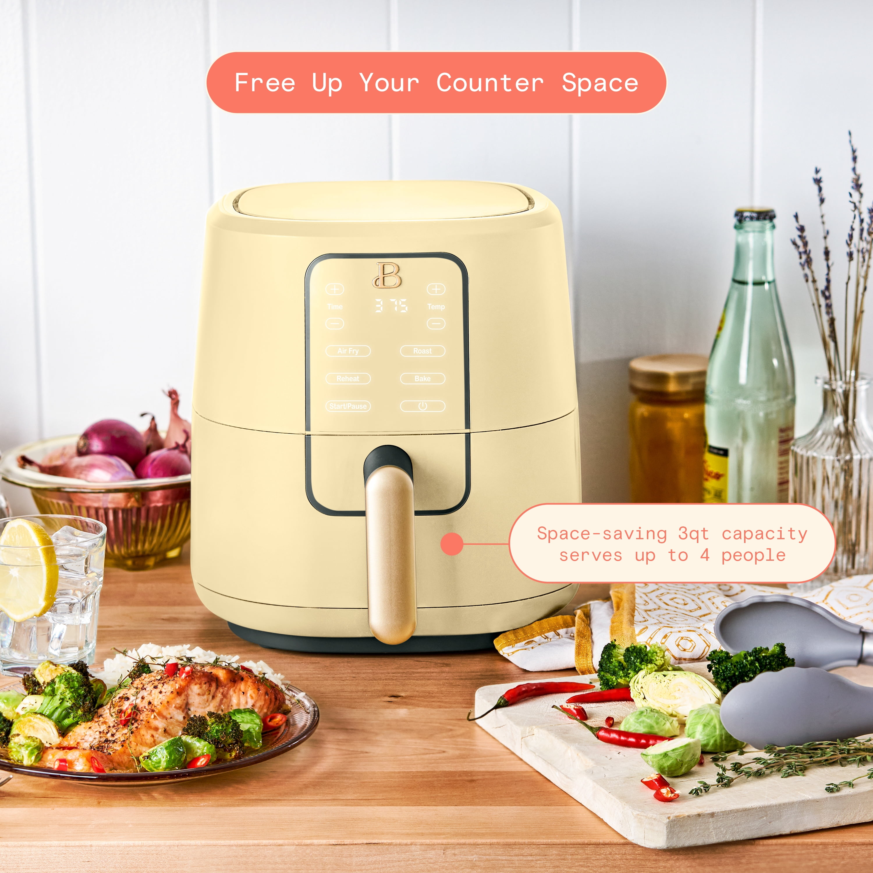 Beautiful 3 Qt Air Fryer with TurboCrisp Technology, EverGood™, Buttercream by Drew Barrymore