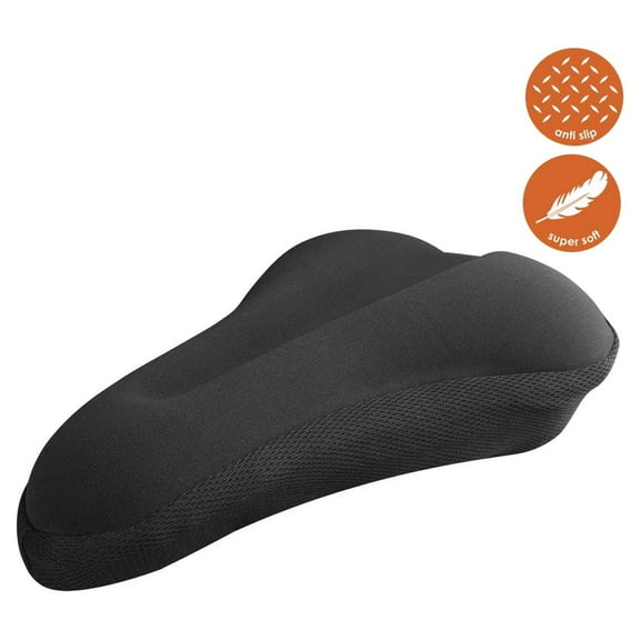 BV Bike Seat Cover - Extra Soft Memory Foam Bicycle Saddle Cushion for Stationary Bikes, Indoor Cycling, Spinning Class (Black-Standard)