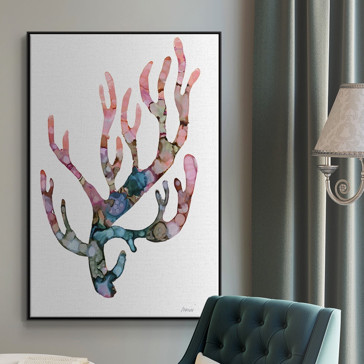 Sea Coral II Framed Premium Gallery Wrapped Canvas - Ready to Hang - 25 x 37 - Black Floating Frame