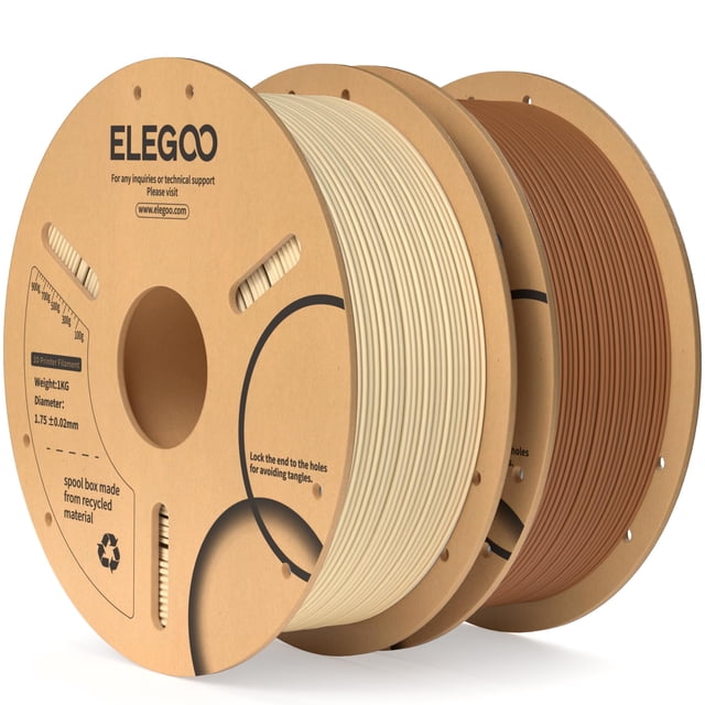 Filamento para impresora 3D ELEGOO PLA, 1,75 mm, marrón y beige, 2 kg