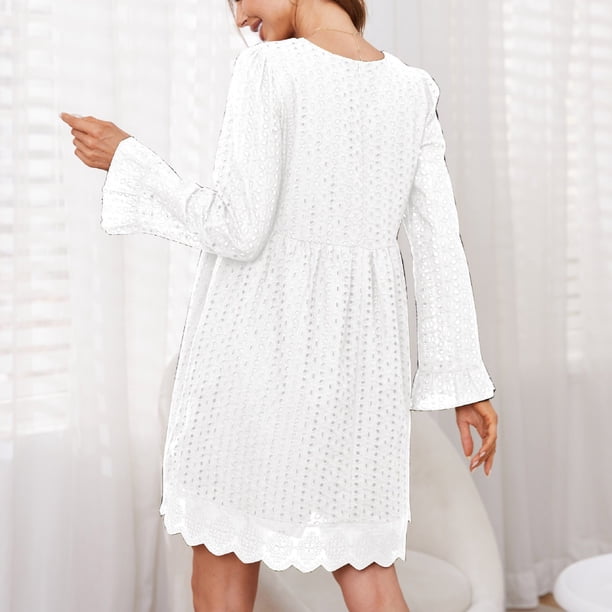 VSSSJ Women's Long Sleeve Lace Eyelet Mini Dresses Casual Loose Solid Color V Neck Pockets Above Knee Ruffle Cute Babydoll Dress White XXL - Walmart Business Supplies VSSSJ Women's Long Sleeve Lace Eyelet Mini Dresses Casual Loose Solid Color V Neck Pockets Above Knee Ruffle Cute Babydoll Dress White XXL - Walmart Business Supplies