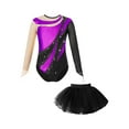 thumbnail image 3 of TiaoBug Kids Girls Ballet Dance Outfits Sparkle Long Sleeve Leotards with Tutu Skirt Figure Skating Performance Costume Purple&Black 6, 3 of 7