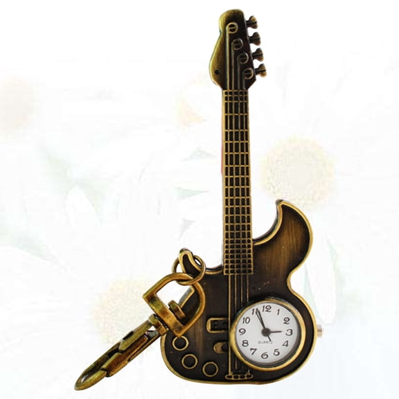 UPKOCH 1Pc Pocket Watch Guitar Design Vintage Dark Brown Quartz Timekeeping for Men Women