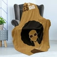 thumbnail image 4 of 1970s Soft Flannel Fleece Throw Blanket, Woman with Afro Hairstyle and Hippies are Back Words Earth Tones, Cozy Plush for Indoor and Outdoor Use, 50" x 70", Pale Coffee Black, by Ambesonne, 4 of 5