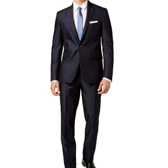 Kenneth Cole Mens Mirco-Stripe Two Button Blazer Jacket, Blue, 40 Regular