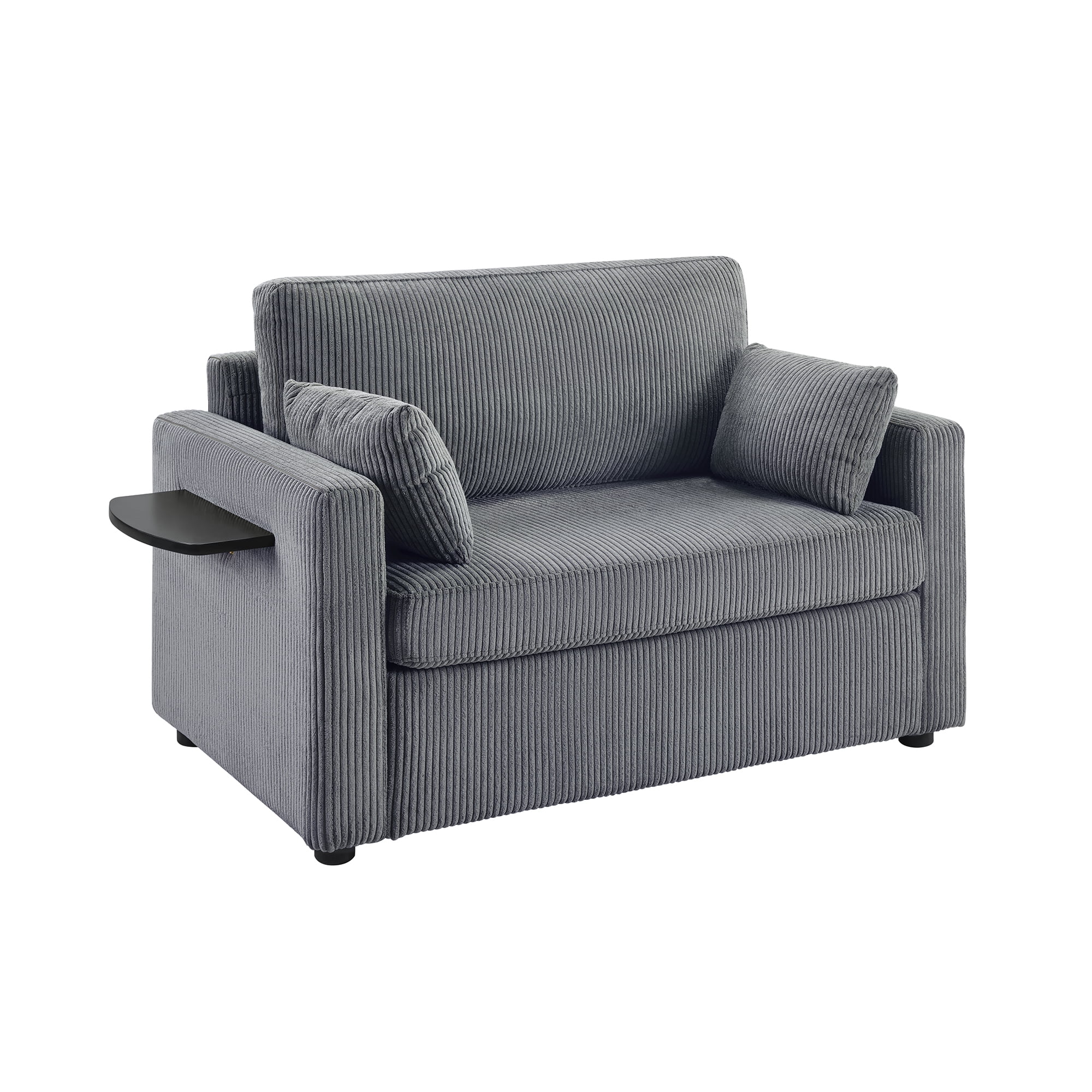Harper & Bright Designs Pull Out Couch Bed with Mattress, Twin Size Convertible Sofa Bed with Foldable Side Table, Loveseat Sleeper for Living Room Apartment, Gray