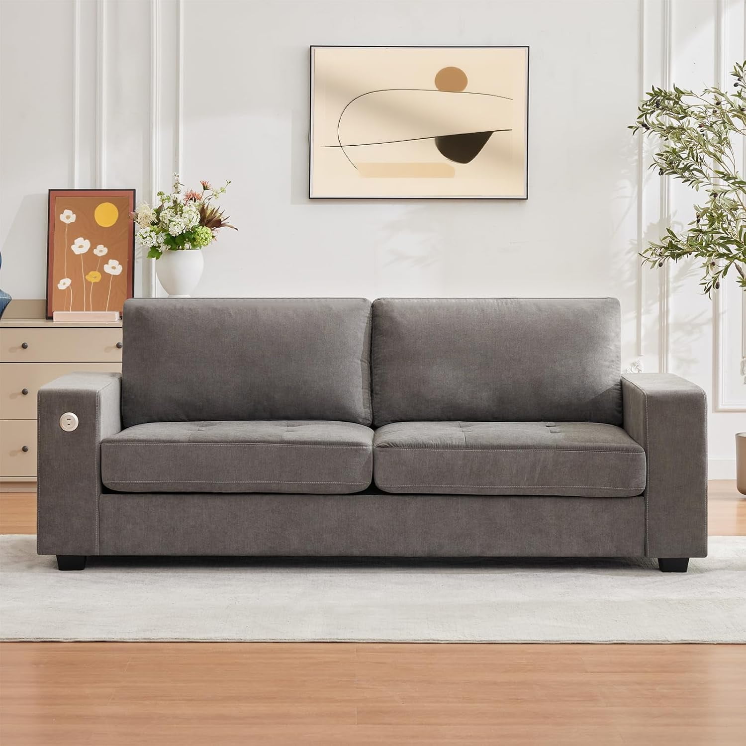 LIZHOUMIL 90" Modern Loveseat w/USB Ports, Chenille & Removable Covers