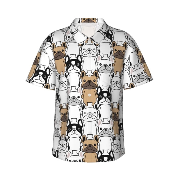 Fotbe French Bulldog 2 Camisa Hawaiana para Hombre Unisex – Camisa Casual de Verano con Botones de Manga Corta de Algodón y Lino,3X-Large