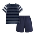 thumbnail image 2 of HILEELANG Toddler/Little Boys Size 2–7T Navy Stripe Whale Graphic T-Shirt and Cotton Shorts Summer Outfit, Size 7T, 2 of 6