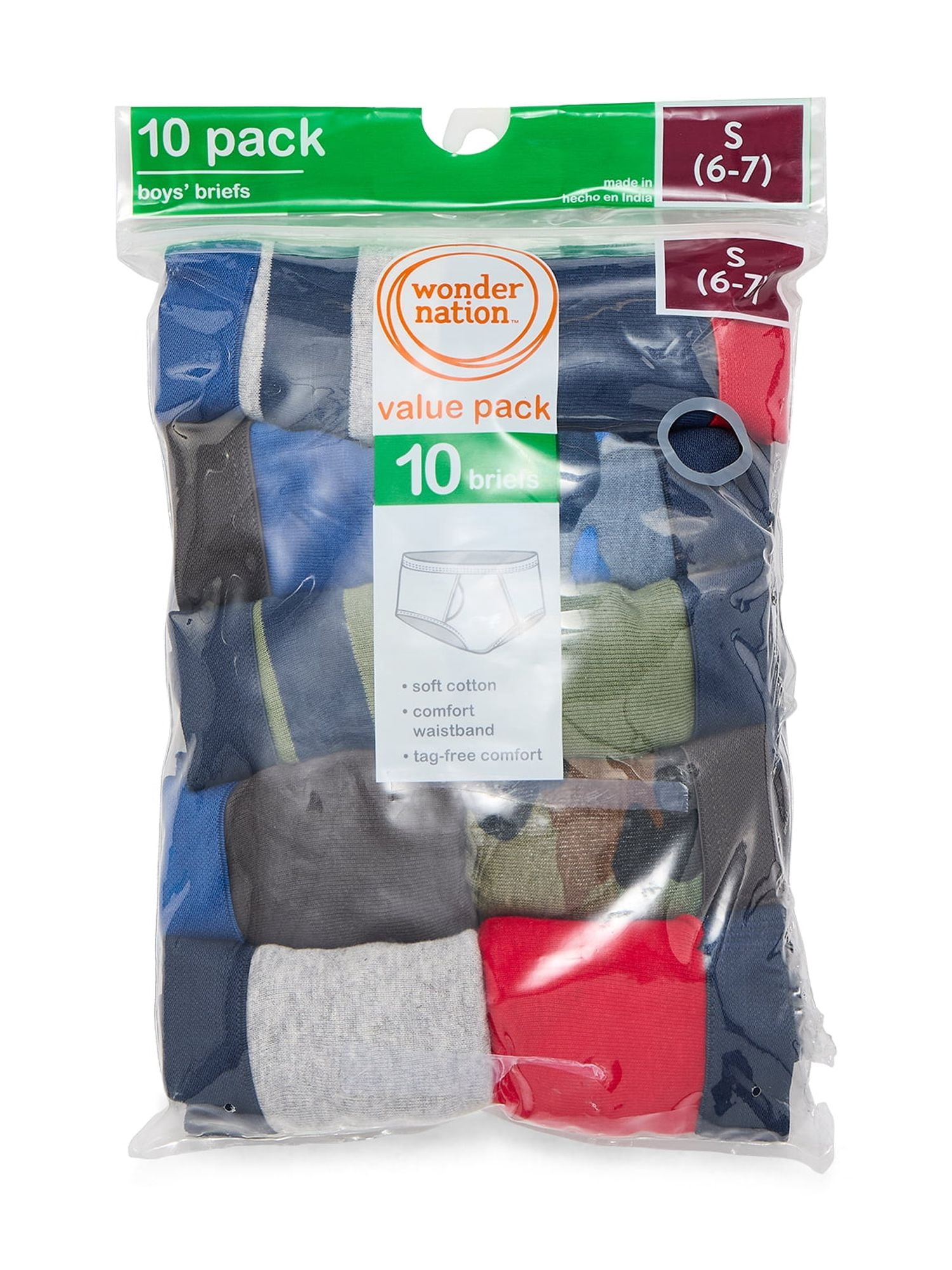 Wonder Nation Boys Brief Underwear, 10-Pack, Sizes S-XL
