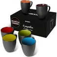 thumbnail image 1 of MIAMIO - 6 x 350 ml Stoneware Coffee Mug/Cup Set - Le Papillon Collection (Black-Colorful), 1 of 7