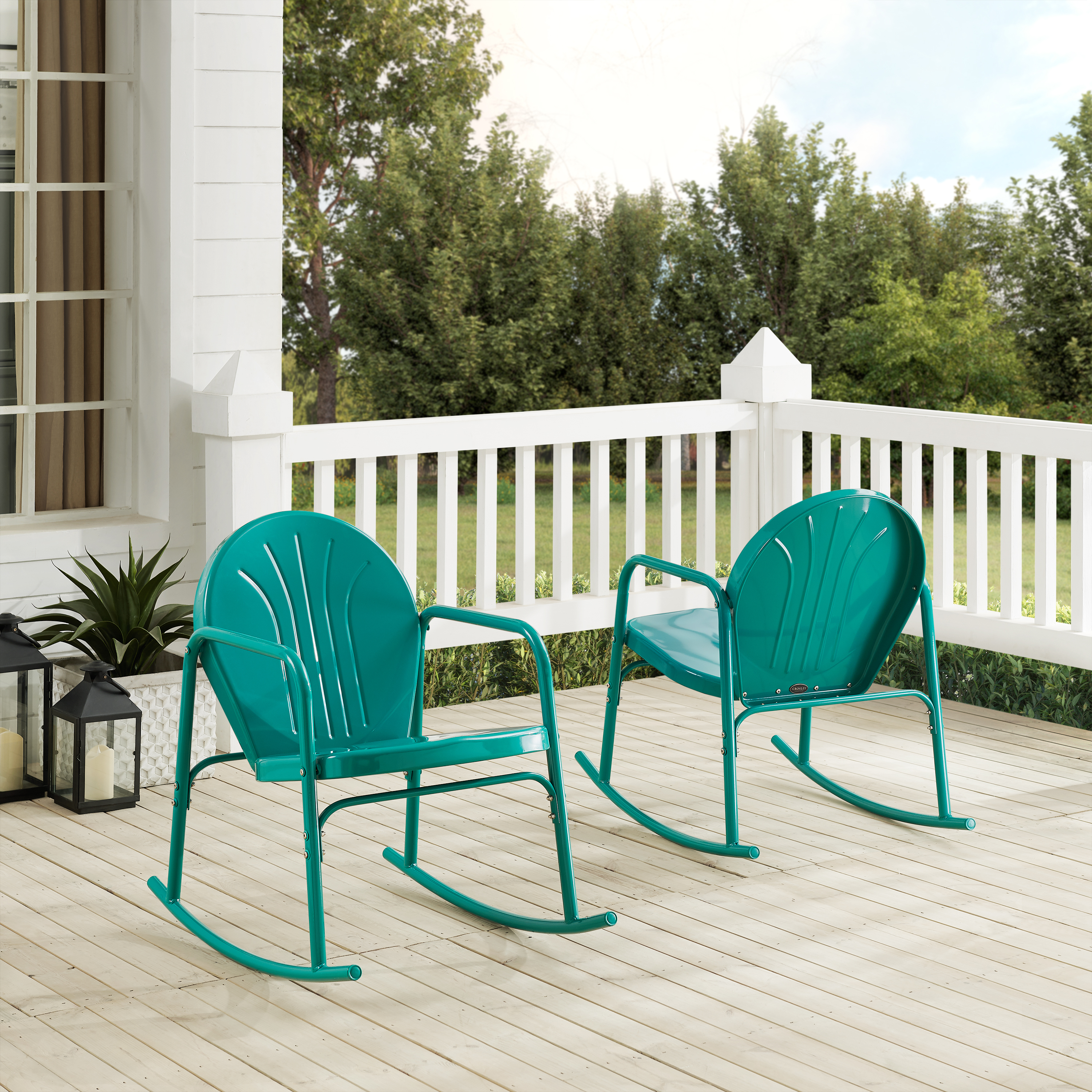 Crosley Furniture Griffith 2Pc Outdoor Powder Coated Rocking Chair Set, 2 Chairs, Green - image 2 of 13