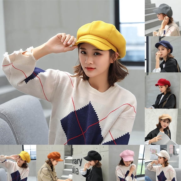 Baberdicy Women's Wool Beret, Classic British-Style Baker Boy Newsboy Cap, Solid Color Octagonal Peak Hat for Autumn And Winter,A Fits All – Gift Ready