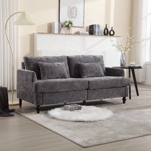Modern Chenille Fabric 2-Seat Loveseat Sofa with Brown Wood Feet for Living Room (68.90" x 62.68" x 31.89")