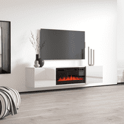 Cali BL-EF Floating Fireplace TV Stand for TVs up to 80, Modern High Gloss 72 Entertainment Center, Wall Mounted Electric Fireplace TV Media Console with Storage Cabinets