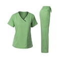 thumbnail image 2 of Women Scrubs Sets Spring Summer V-Neck Scrub Top & Jogger Pant Stretch Nursing Workwear Quick Dry Medical Uniform with Multi Pocket for Doctors, Nurses Mint Green 2XL, 2 of 4