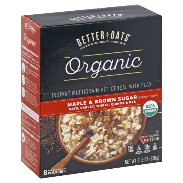 Better Oats™ Organic Maple & Brown Sugar Instant Multigrain Hot Cereal with Flax 11.6 oz. Box
