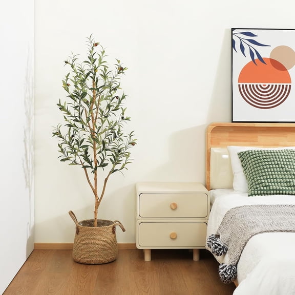 Artificial Olive Tree 5FT Tall Faux Silk Plant for Home Office Decor Indoor Fake Potted Tree with Natural Wood Trunk and Lifelike Fruits