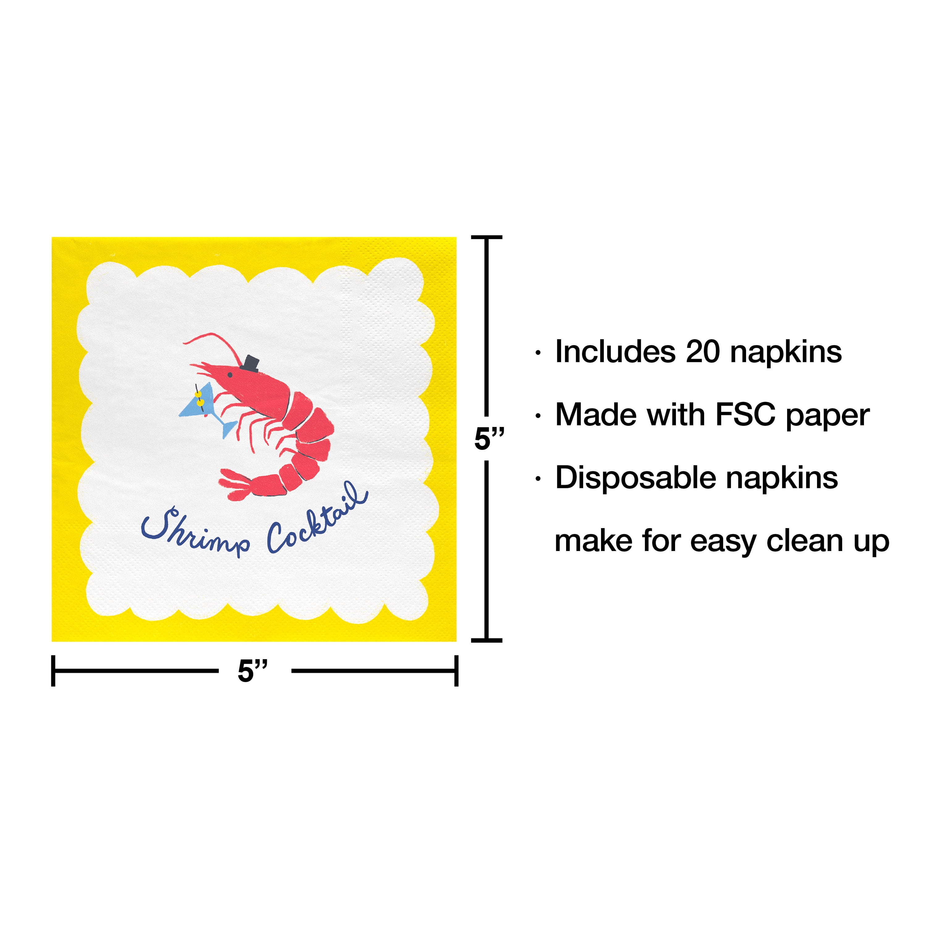 Bright Tides Multicolor Shrimp Cocktail Disposable Paper Napkins, 5" x 5", 20 Count, by Way To Celebrate