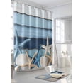 thumbnail image 3 of Fsddascl Coastal Starfish Shower Curtain Set - 48" x 72" Washable Bathtub Curtain with 12 Hooks, Blue Wooden Grain Seashells Country Waterproof Fabric Stall Shower Curtains for Bathroom/Bathtub, 3 of 6