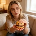 thumbnail image 5 of Hamburger Bubble Squeeze Toy, Vinyl Burger Face Squeeze Fidget, for Fast Food Desk Play and Novelty Gift Exchanges, Layered Bun Styling with a Clear Mouth Bubble Formed by Hand Pressure, 5 of 7