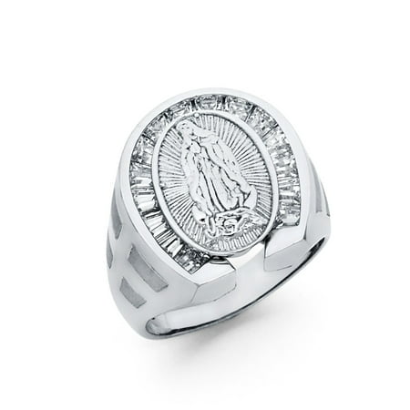 Jewels By Lux 925 Sterling Silver CZ Cubic Zirconia Religious Our Lady of Guadalupe Virgin Mary Mens Fashion Anniversary Ring Size 11