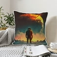 thumbnail image 2 of Velvet Decorative Throw Pillow Covers Set of 2, Soft Square Cushion Cover with Invisible Zipper Fantasy Alien Planet Soldier Printing, 16"x16", 2 of 7