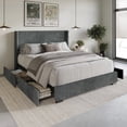 thumbnail image 2 of Home Design Rochester Full Upholstered Storage Platform Bed Frame with Wingback Headboard and Four Under-Drawers, Gray, Easy Assembly, 2 of 6