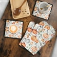 thumbnail image 5 of Fall Pumpkins and Leaves Pattern Kitchen Oven Mitt and Pot Holder Sets 4 Pcs for Baking, Cooking and Grilling, Heat Resistant Up To 392 °F, 5 of 7