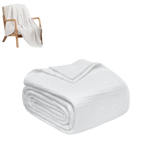 Breathable Blanket,QZS Throw Muslin Blanket for Couch Bed,1Pack Muslin Throw Cloth,Lightweight and Breathable Cotton Gauze for Adult,51.2x59In,White