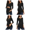 thumbnail image 3 of Yawrut 3 Pieces Ladies Maternity Ruffled Pleated Stretch Slim Comfortable Long Sleeve Top, 3 of 7