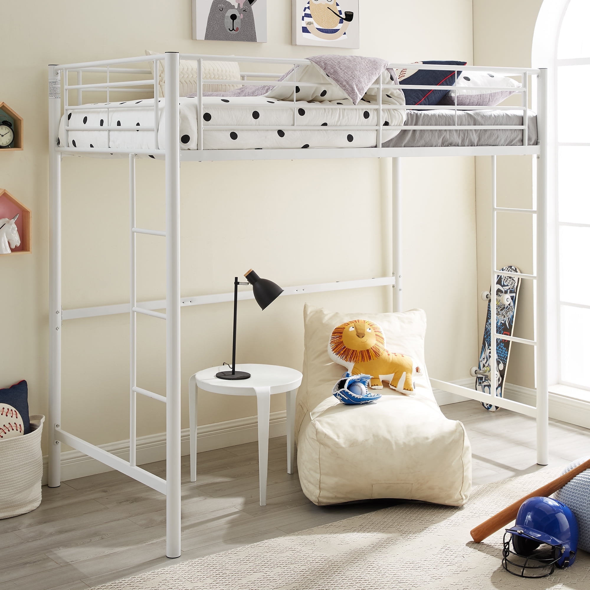 Walker Edison Premium Traditional Twin Metal Loft Bed, White