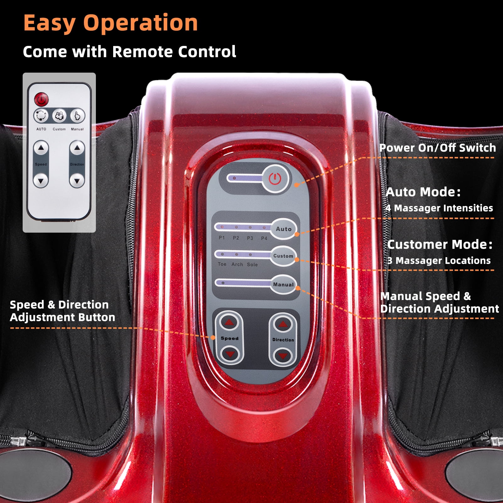 Giantex Foot Massager Machine, Electric Therapeutic Shiatsu Foot Calf Massager w/Kneading & Rolling for Foot & Ankle Pain, Red