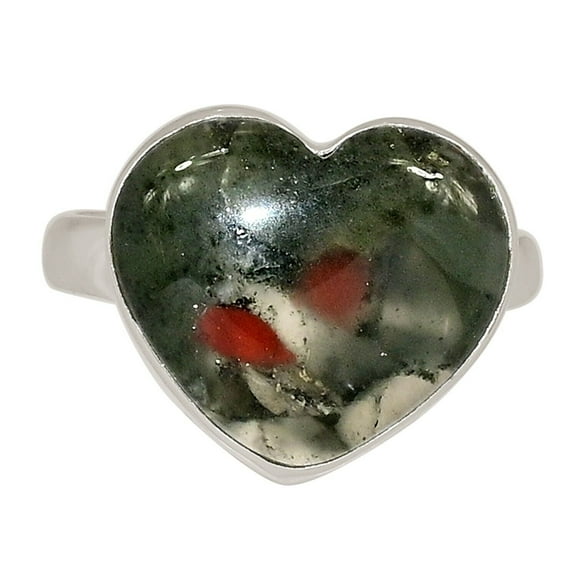 Heart - Natural Blood Stone - India 925 Silver Ring Jewelry s.7.5 ALLR-30249