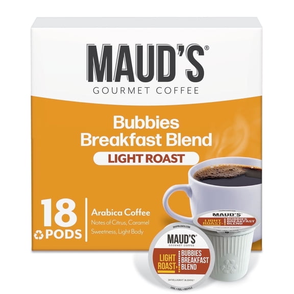Maud's Breakfast Blend Coffee Pods, 18 ct, Light Roast Coffee in Single Serve Pods – 100% Arabica Coffee, Compatible with Keurig K Cups Maker