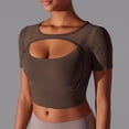 thumbnail image 3 of Oplxuo Short Sleeve Gym Workout Crop Tops for Women Sexy Sheer Mesh Cutout Fitted Yoga Running Shirts Going Out Blouse, 3 of 4