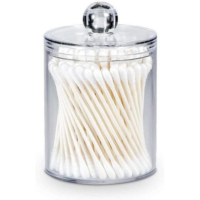 Dispensador de soporte para bolas de algodón, hisopo de algodón, almohadillas redondas de algodón, hilo dental, tarro de boticario de plástico transparente de 3 Oz para recipiente de baño, 1 ud.