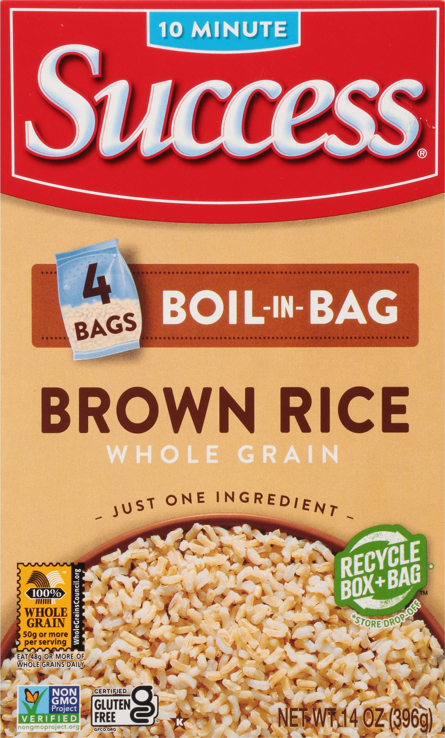 Success Rice Boil-in-Bag Brown Rice, Whole Grain, 14 oz