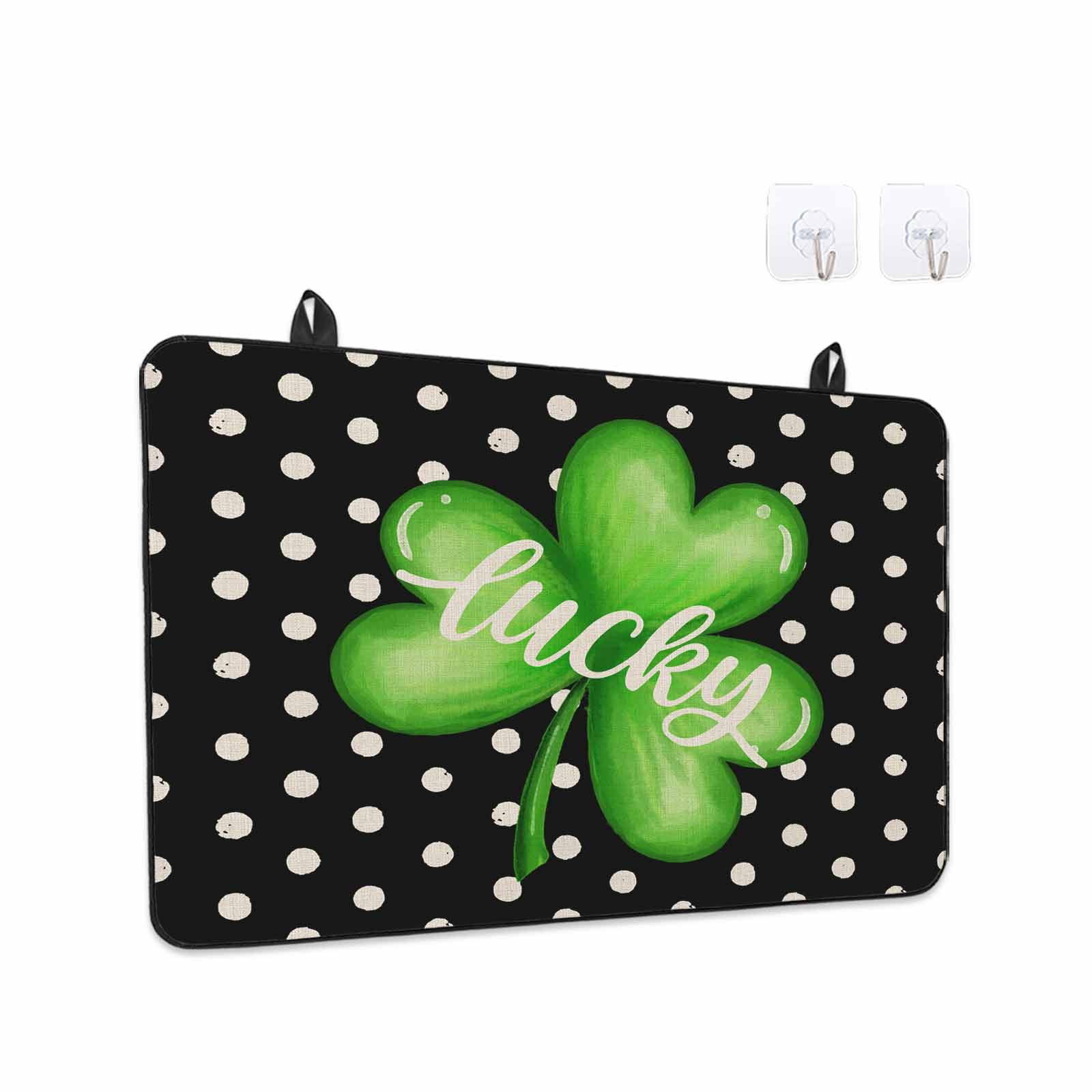 St. Patrick's Day Stove Top Cover for Electric Stove, Heat-proof & Non Slip Glass Top Stove Cover Protector, Green Lucky Black White Polka Dots Kitchen Flat Cooktop Rubber Mat 24x21 Inches