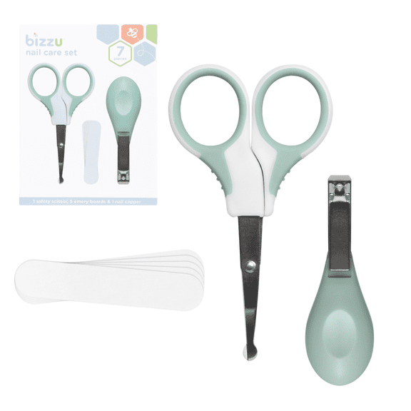 Bizzu Baby Nail 3 In 1 Nail Care Set for Infants with Safety Material, Sage